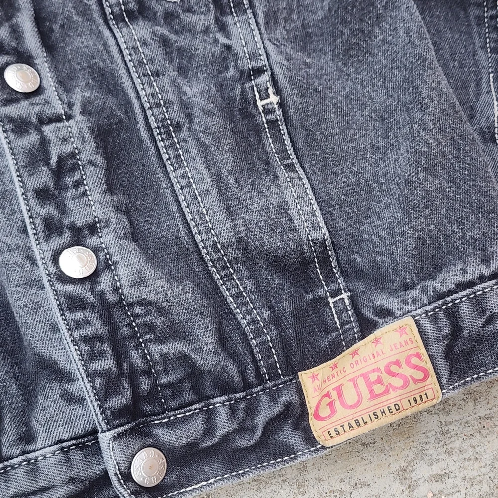 Vintage‎ GUESS Kids Black Denim Jean Jacket, Sz 7